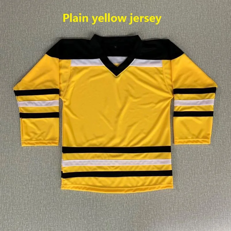 Хоккейные трикотажные изделия тяжелого веса, индивидуальный логотип и имя и номер, Хоккейные носки, Молодежные взрослые, Вратарские нежные размеры, пожалуйста, выберите 6XL - Цвет: plain yellow jersey