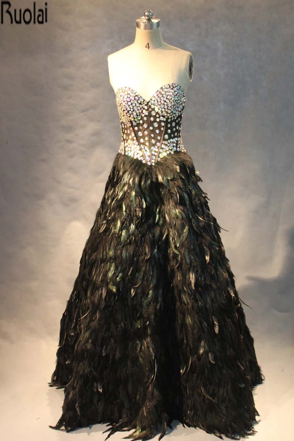 2016 Real Sample Pictures Heavy Beading Crystal Feather Luxury Ball