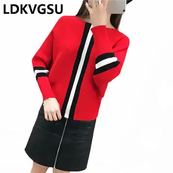 

2018 New Striped Women Sweater Slash Neck Sexy Autumn Winter Kintting Tops Stretch Warm Pullover Sweater 6Colors Plus Size Is983