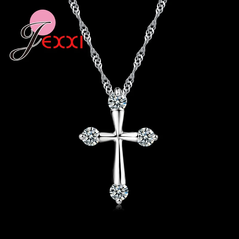 

JEXXI Lovers Best Gift Simple Elegant 925 Sterling Silver Chain Cubic Zircon Cross Necklace For Women Best Gift Free Shipping