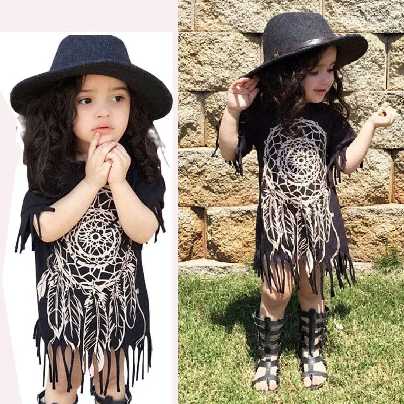 Fashion Baby Girls Dress 2016 New Toddle Kids Summer Tassels Child Girl Dress