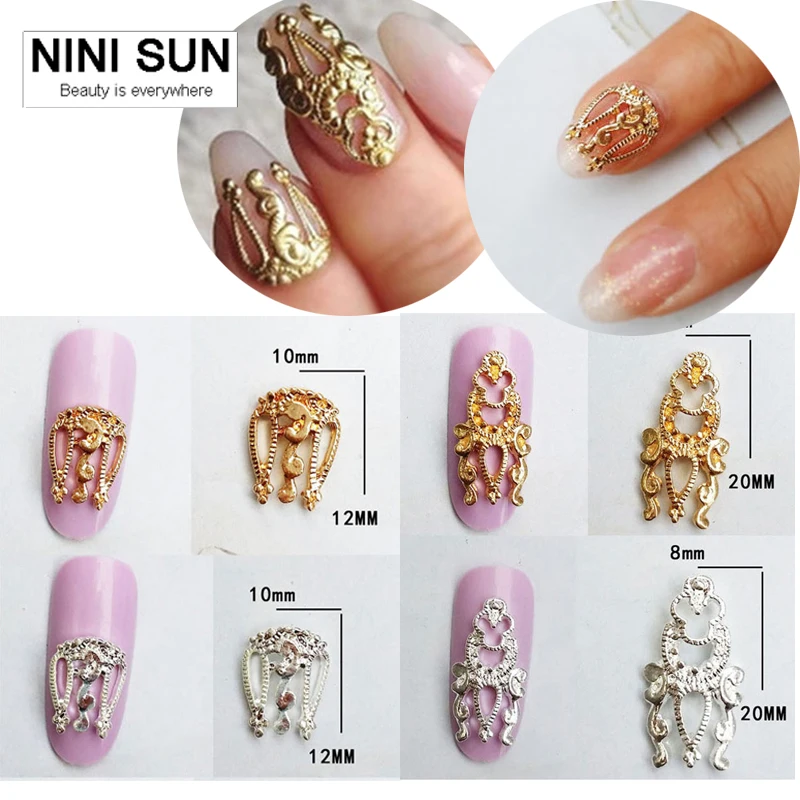 

40pcs/lot Alloy nail art gold 3d nails decorations new arrive Beautiful charms decorations nails Alloy Jewelry Hollow Design DIY