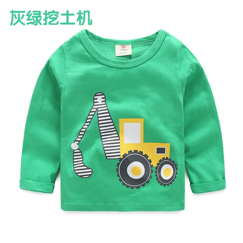 Детская одежда в Корейском стиле на весну, Милая футболка с длинными рукавами и принтом из мультфильма для маленьких мальчиков - Цвет: greenrooter