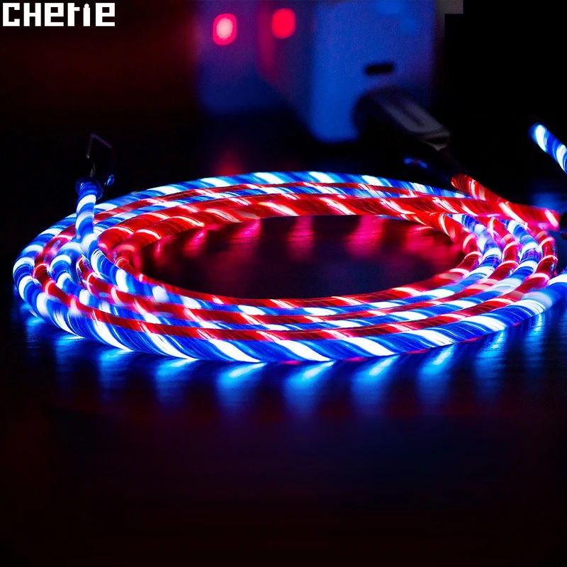 Cherie LED Micro USB кабель для быстрой зарядки C Samsung S10 + Xiaomi Huawei Android и передачи данных Type