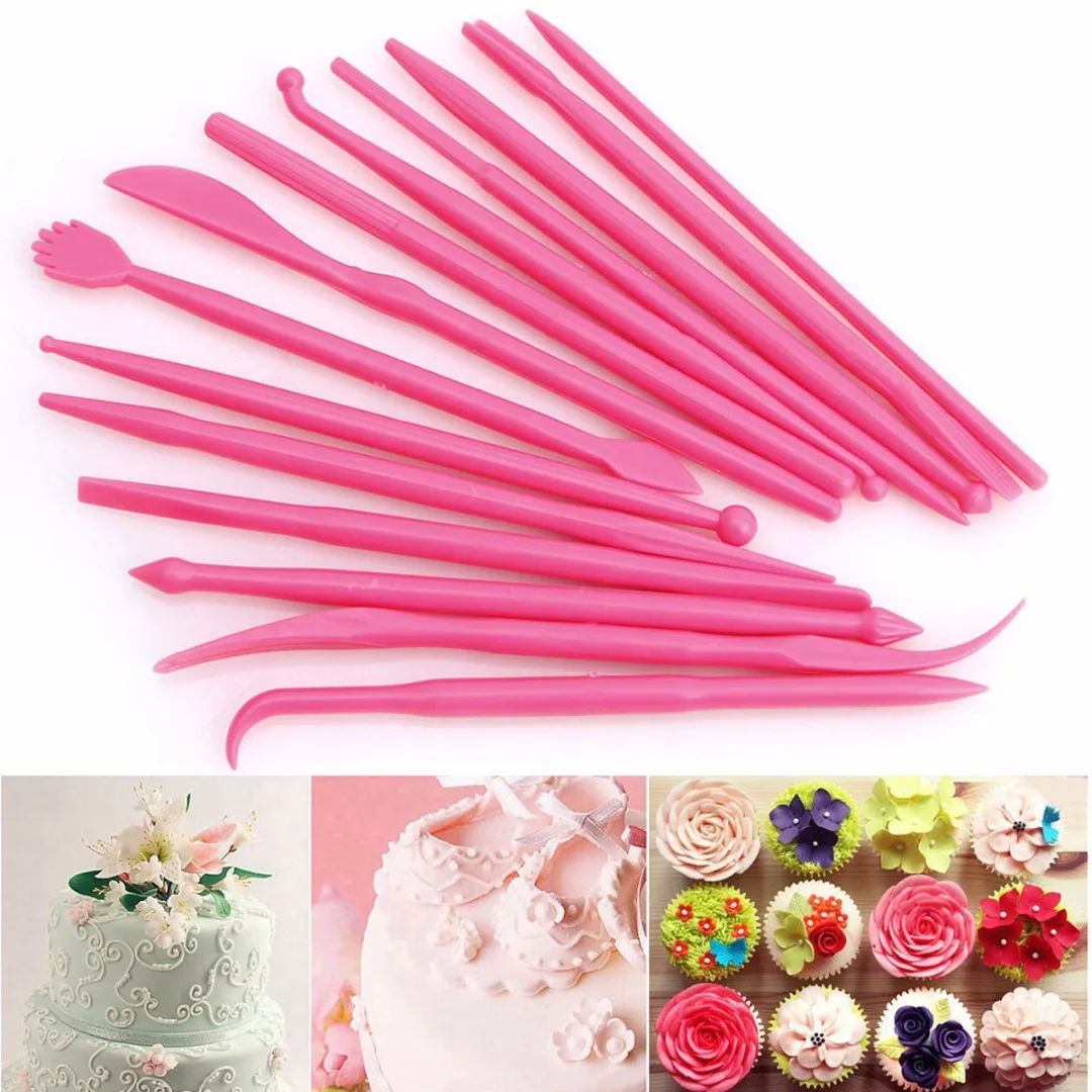 

Mayitr 14pcs/set Mini Fondant Decoration Flower Modelling Craft Clays Tool Cake Biscuit Cookie Modelling Pen Mold Tool