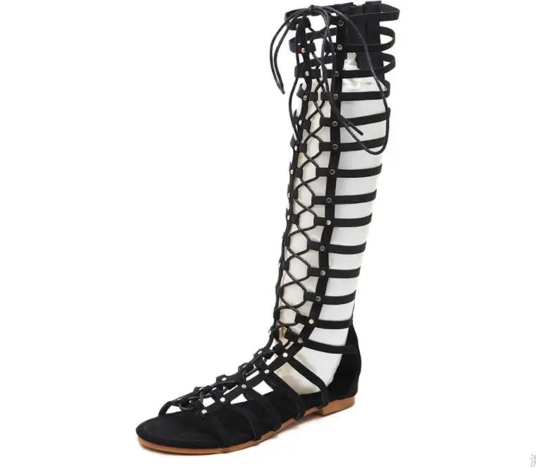 Women's Flat Skeleton Strap High Roller Boots Roman Sandals women sandals summer 2018 hing heel