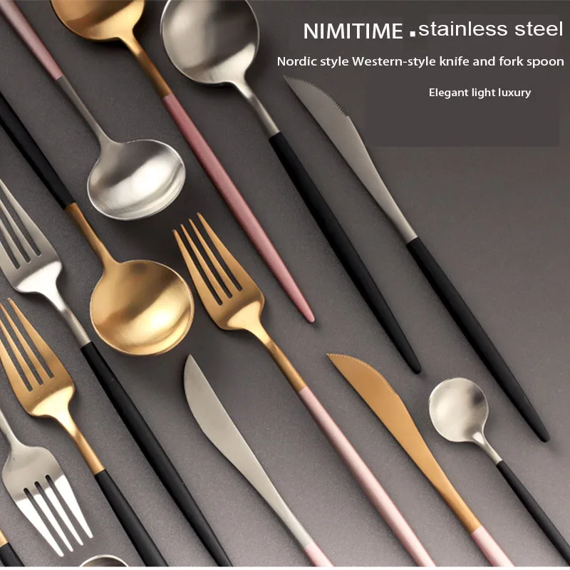 

NIMITME Nordic Stainless Stainless Steel West Cutlery Fork Set Restaurant Gold Steak Fork Spoon