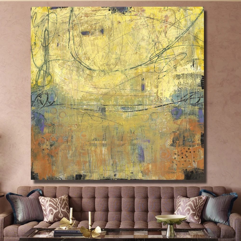 Желтый абстракция Лидер продаж Fallout настенные художественные картины живопись на холсте украшение дома гостиной Безрамное paintin