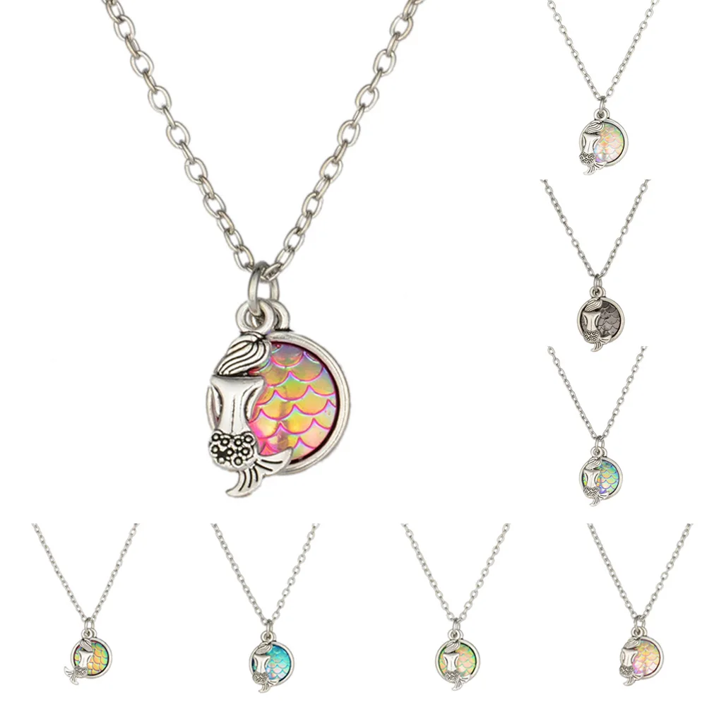 

Fashion New Design Mermaid Scale Necklace Round Fish Scale Pendant Long Chain for Women Girls Party Jewelry Gifts