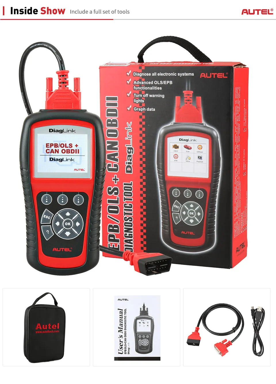 AUTEL Diaglink OBD2 сканер EOBD автоматический диагностический инструмент считыватель кодов SRS полная функция DIY версия MD802 автомобильные аксессуары