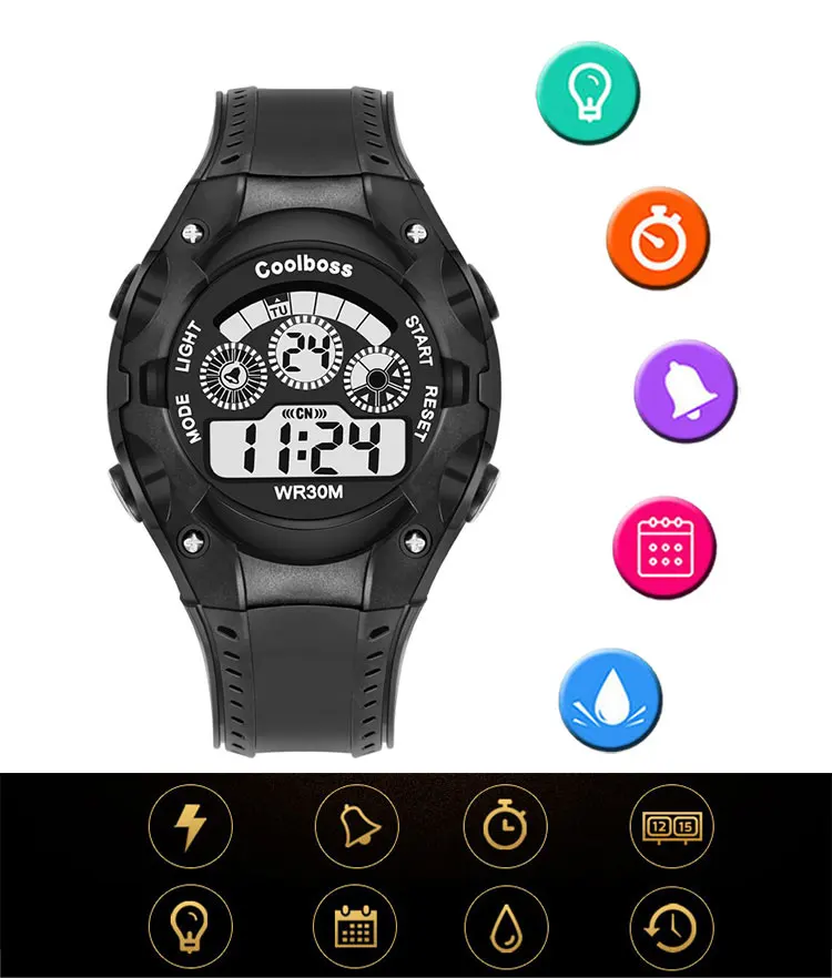 COOLBOSS Фирменная Новинка спортивные детские часы дети часы для обувь мальчиков девочек электронные светодиодные цифровые наручные часы