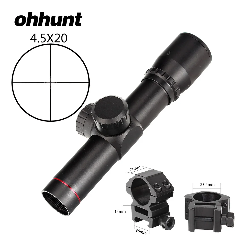 Ohhunt 4,5x20 охотничий прицел тактический оптический прицел 1 дюймов компактный Р4 прицел с откидной крышкой и кольцами - Цвет: 25.4mm-Picatinny-SZK