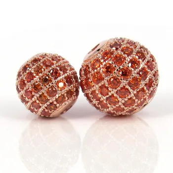 

Wholesale DIY Copper Beads 6 8 10 12 14 16 mm Rose Gold Micro Pave Orange CZ Cubic Zirconia Spacer Ball Round Beads