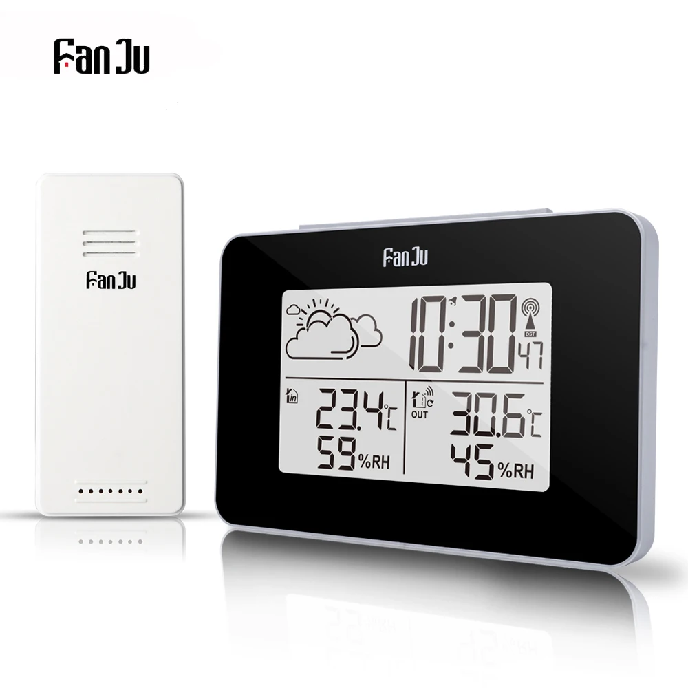 FanJu FJ3364 Digital Alarm Clock Weather Station Wireless Sensor Hygrometer Thermometer Multi-function LED Desktop Table Clock