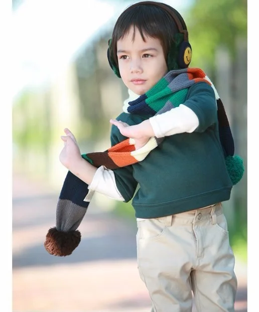 Милый детский клетчатый шарф с помпоном, теплые осенне-зимние шарфы для мальчиков и девочек, вязаный шарф с воротником для детей