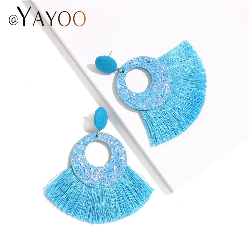 Dangle Earrings Drop Earrings Pendant Earrings Crystal Tassel Earrings AYAYOO Bohemian Green Tassel Women Fashion Earrings For Brial Round Multicolor Dangle Drop Hanging Pendientes Brincos