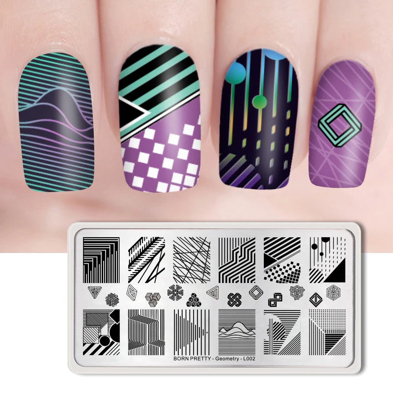 

BORN PRETTY Rectangle Nail Stamping Plates Geometry Pattern Nail Art Image Template 12 * 6cm Stainless Steel Manicure
