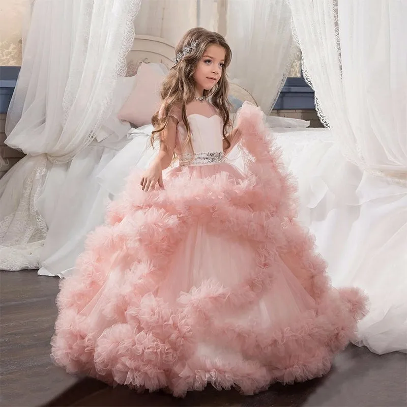 Pink Puffy Tulle Ball Gowns Girl Pageant Dress Kids Pretty First Communion Dresses Lovely Flower Girl Dress For Wedding Party Dress And Coat Suits Dress Taffetadress Boots For Women Aliexpress