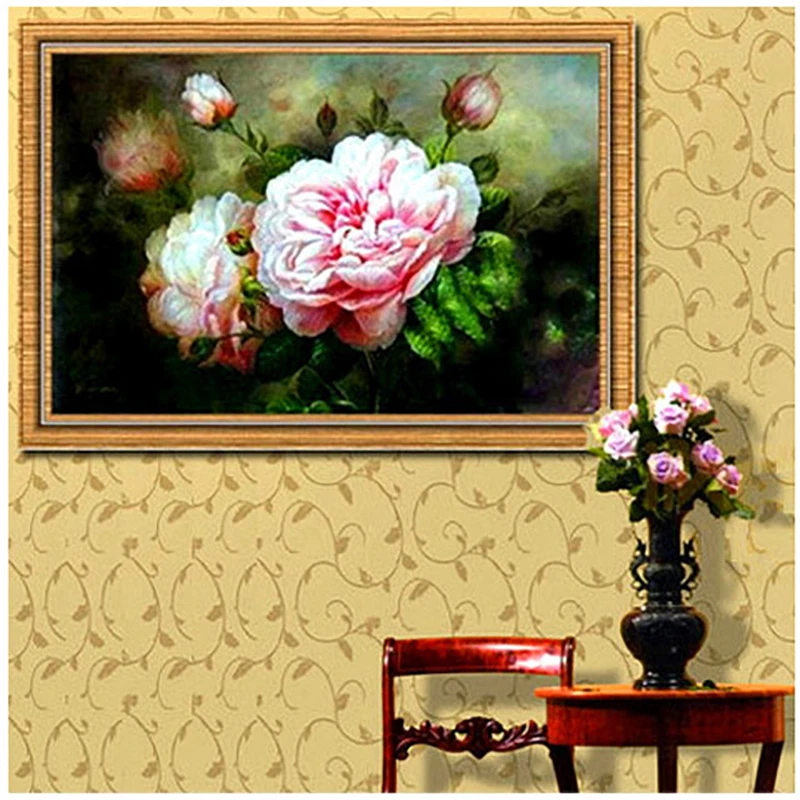 

Needlework DIY Handmade Cross Stitch Sets For Embroidery Kits Precise Printed Romantic Peony Art Home Decor Wedding Decoration