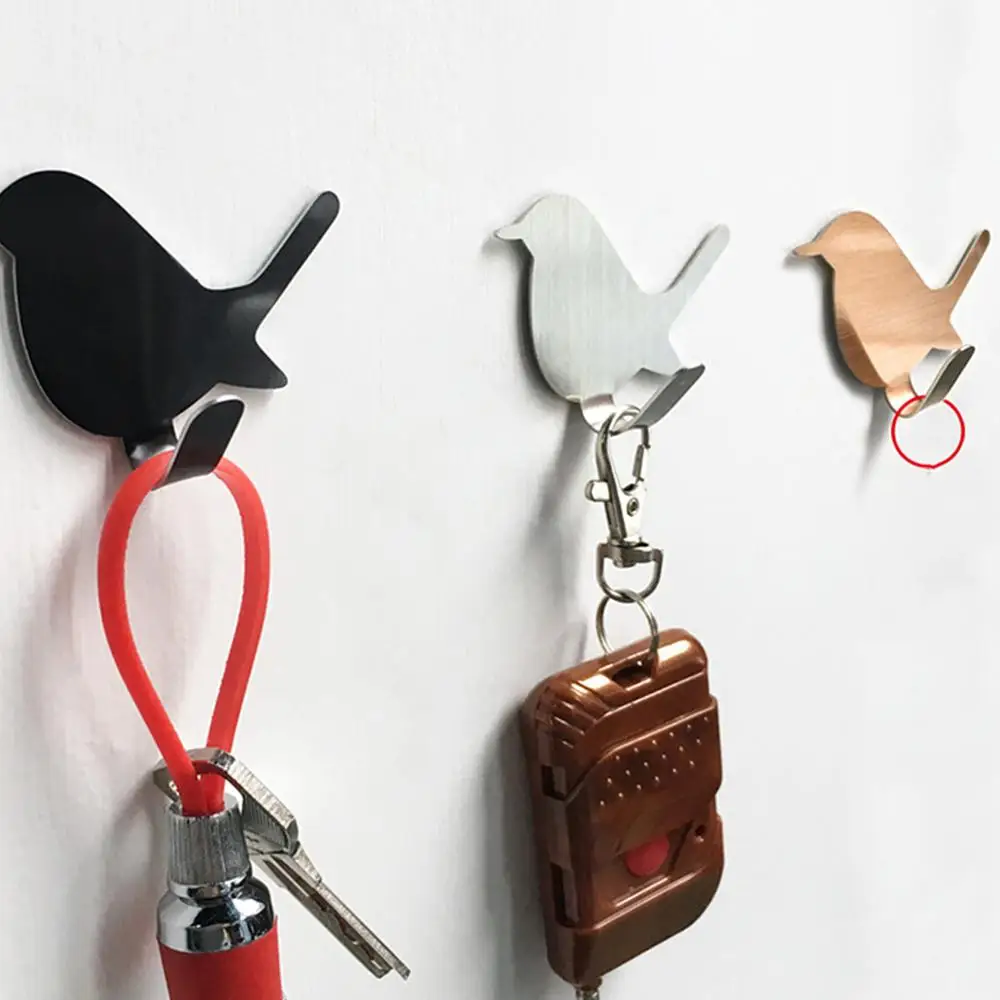 

4pcs Dark Grey Wall Hook Sticky Adhesive Birds No Nail Coat Reusable Towel Stainless Steel Hooks for Home