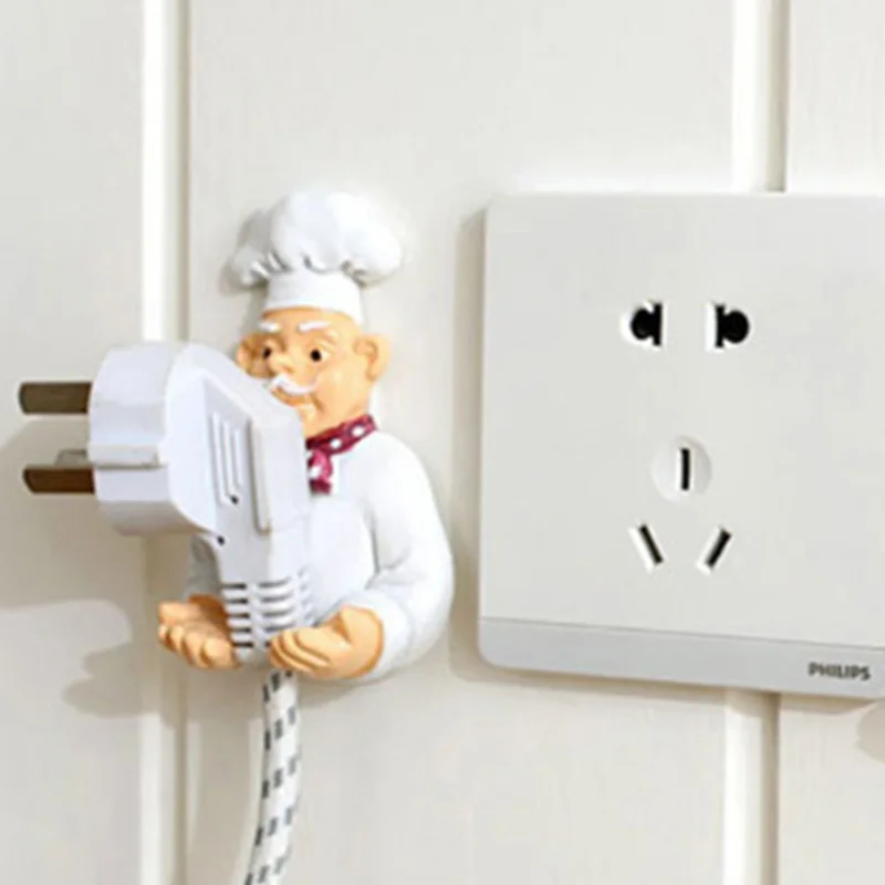 

Cute DIY Cook Design Power Plug Socket Storage Rack Wall Mounted Adhesive Hook Hanger Organizer Kitchen Accessories Plug Holders