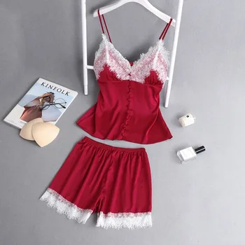 

Women Sexy Lace Pajamas Set Ladies Lingerie Nightwear Underwear Babydoll Short Sleepwear 2PC Set Tops&Shorts Pyjamas Women