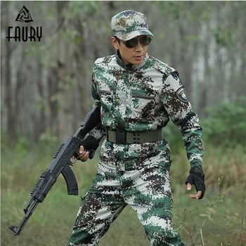 

Military Camouflage Uniforms Hunting Clothes Men Tactical Combat Tops+Cargo Pants Uniforme Militar Hiking Training Working Suit
