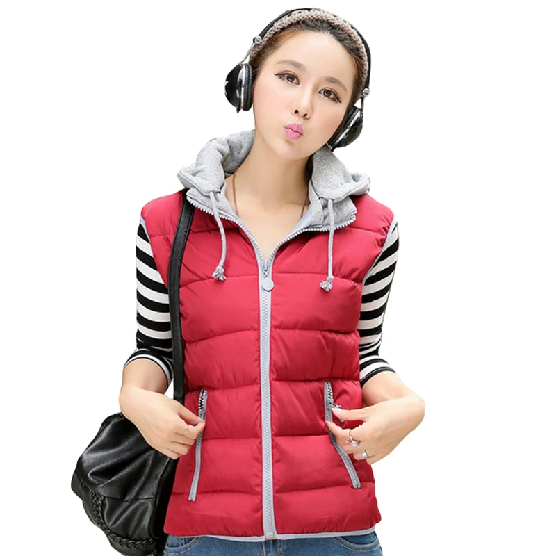 

New 2019 Fashion Autumn Winter Vest Women Jacket Solid Short Sleeveless Turn-down Collar Hooded Cotton Female Warm Waistcoat