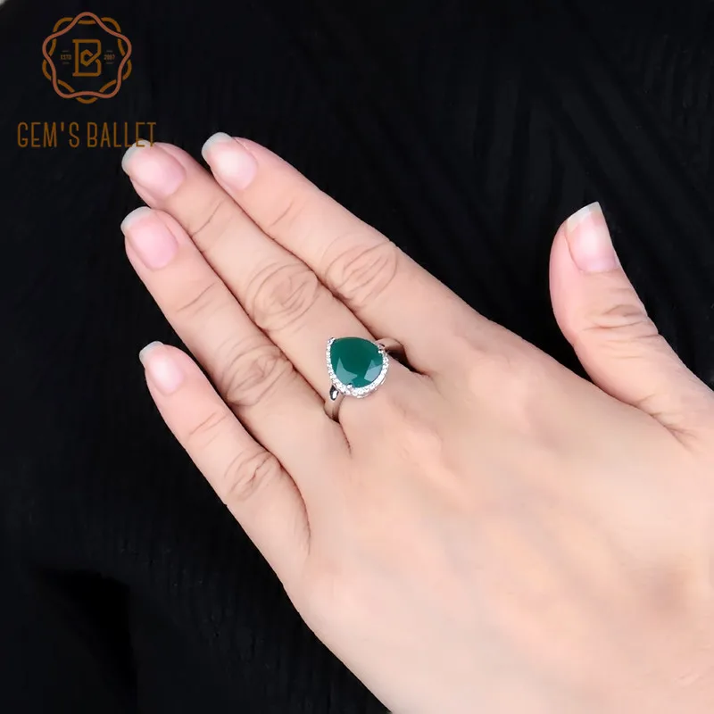Gem's Ballet Natural Green Agate Gemstone Water Drop Rings For Women 925 Sterling Silver Wedding Ring Fine Jewelry Gem's Ballet Natural Green Agate Gemstone Water Drop Rings For Women 925 Sterling Silver Wedding Ring Fine Jewelry