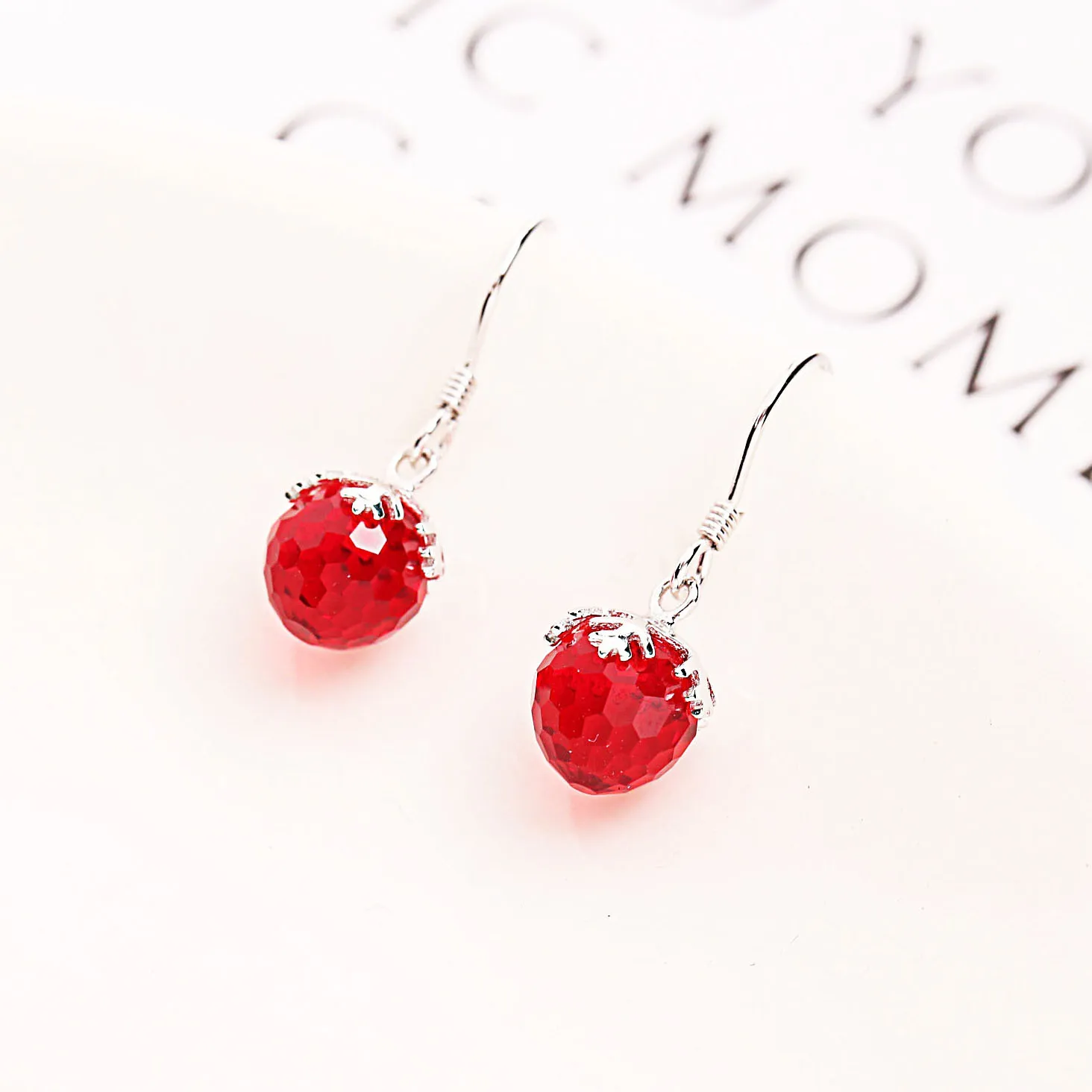 acylic red ball snowflake earring 100% 925 Sterling silver Jewelry fashion Hypoallergenic Stud earrings for women girl gift