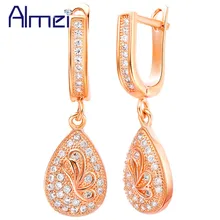 Almei Роза капля цвета золота серьги для женщин Мода, кубические вставки из циркония ювелирные украшения серьги со стразами, серебряный шарм R240