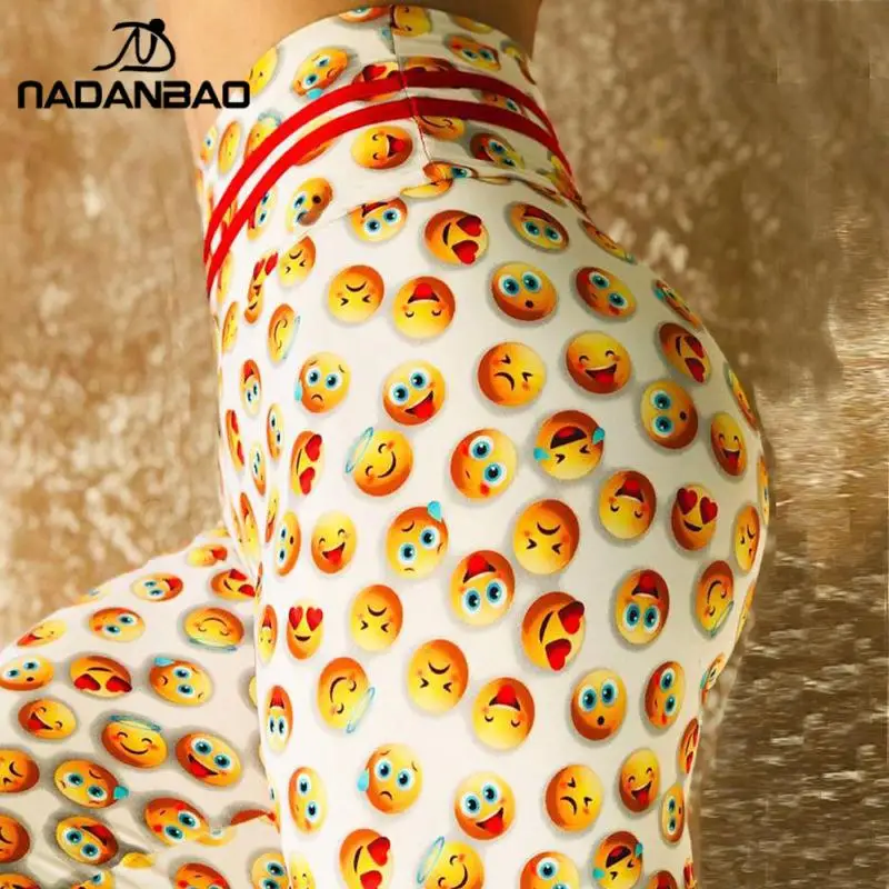 

NADANBAO New Fashion Smile Face Printing Leggings For Women Bodybuilding Pants High Waist Sports Legging Fitness Ankle Pant