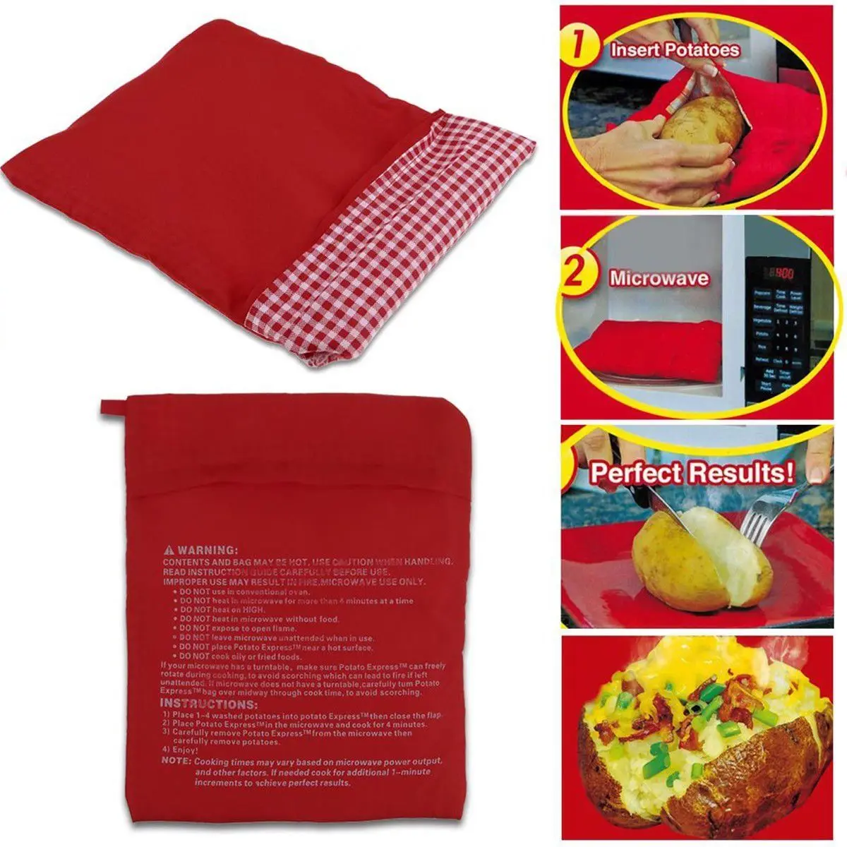 

1Pcs Red Washable Cooker Bag Microwave Baking Potatoes Bag Rice Pocket Cooking Easy To Cook Kitchen Gadgets Baking Tool