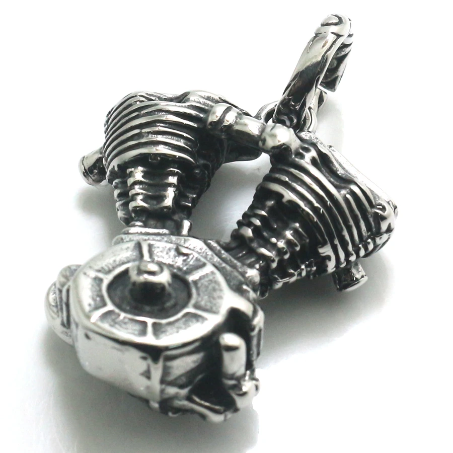 

316L Stainless Steel Silver Biker Skull Eagle Engine Pendant Newsest
