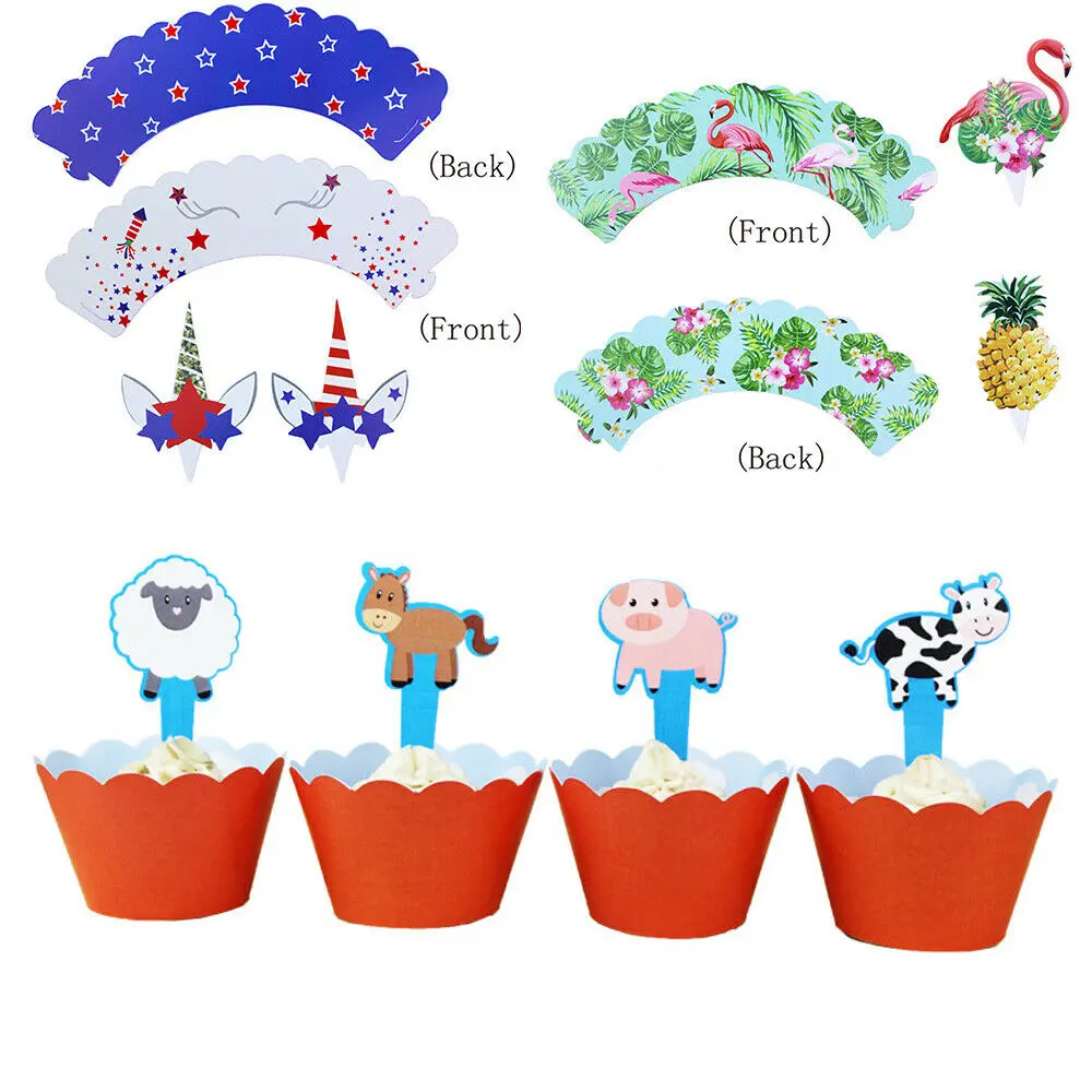 

24Pcs Unicorn Cartoon Cupcake Toppers Cake Birthday Party Decoration Accessory