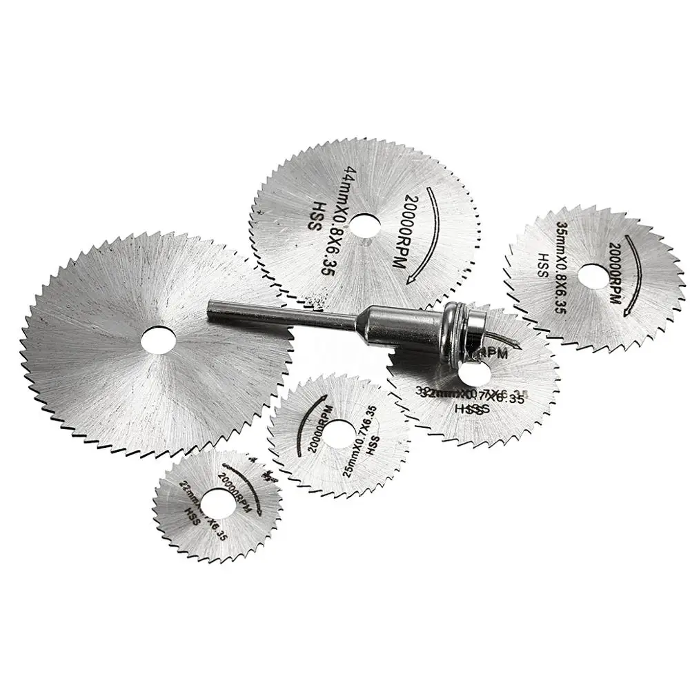 Фото WENXING 7 шт. HSS циркулярная пила вращающийся инструмент для Dremel металлический резак WENXING 7 шт. HSS циркулярная пила вращающийся инструмент для Dremel металлический резак