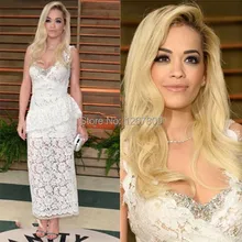Сексуальные платья Rita Ora in 86th Academy Awards красный ковер для Оскара Платья Знаменитостей Кружева v-образным вырезом полупрозрачное с бусинками вечерние платья большого размера