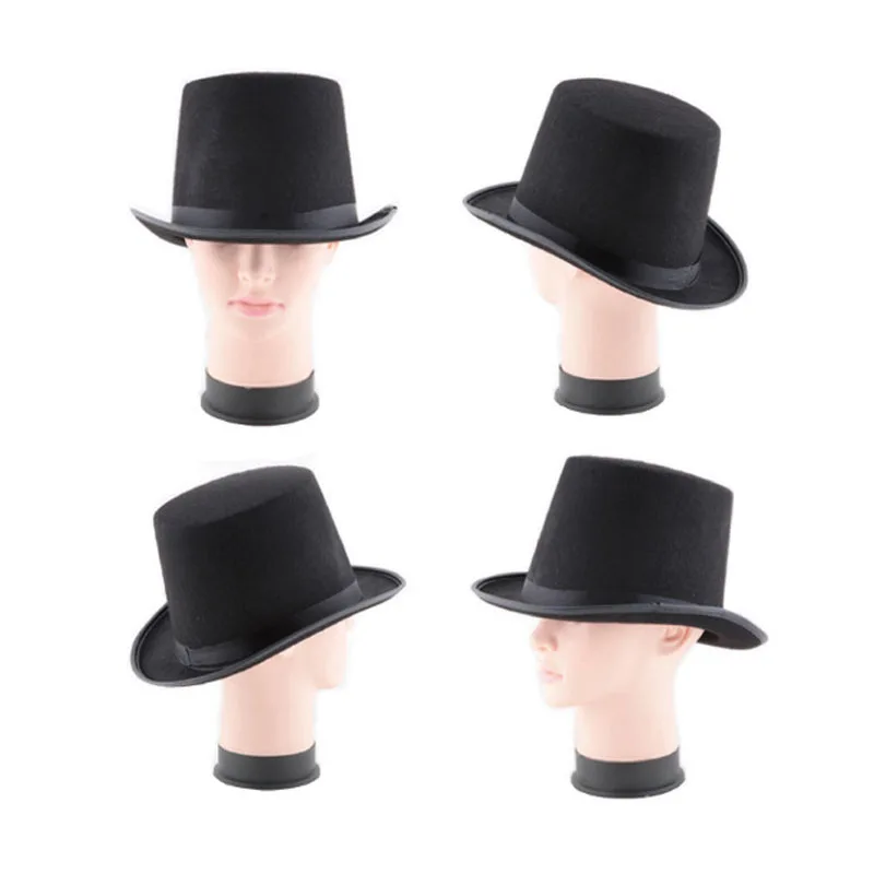 

Fashion Black Satin High Cap Adults Kids Flat Dome Top Hats For Magician Costume Performance Theatrical Plays Musicals Fedora