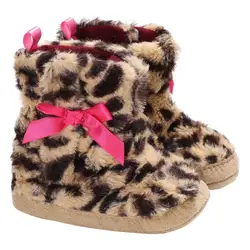 Детские для девочек; Новинка Теплые модные зимние сапоги обувь для малышей снежное мягкие Смешанный хлопок леопардовым узором Лидер