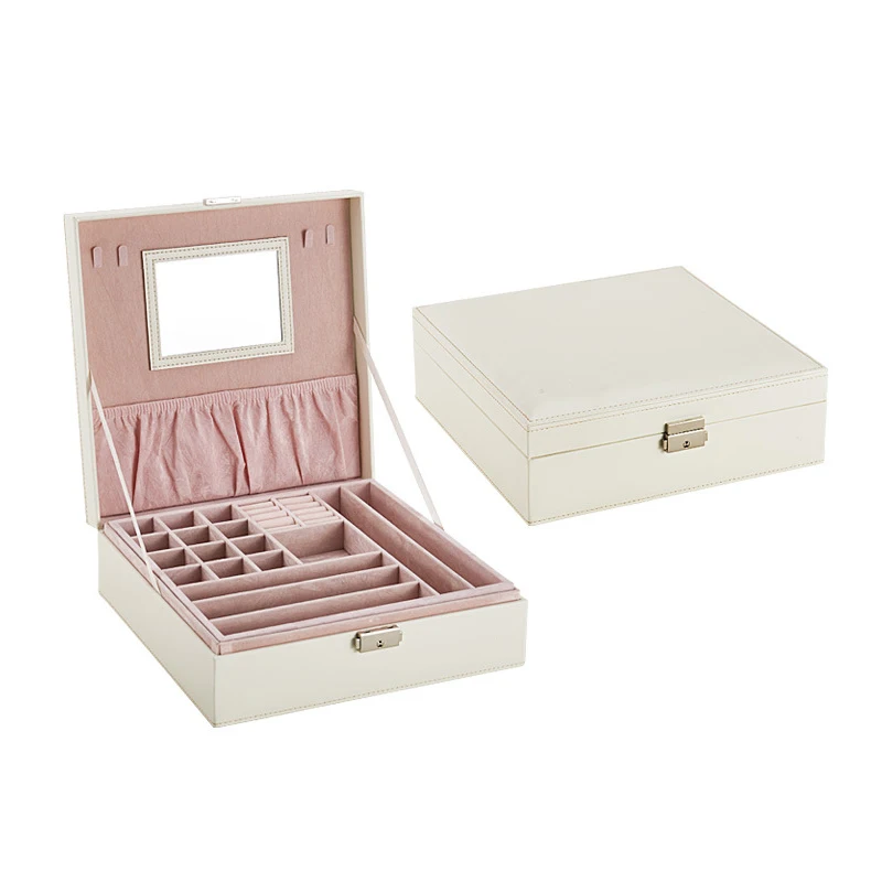 Двухслойные Органайзеры для макияжа для женщин, полиуретановая коробка для демонстрации ювелирных изделий, ожерелья, серьги-гвоздики, кольцо, браслет, коллекционный чехол с зеркалом