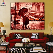 DIY картинки для раскраски по номерам с цветами поцелуй под зонтиком картина Рисование Живопись по номерам в рамке дома