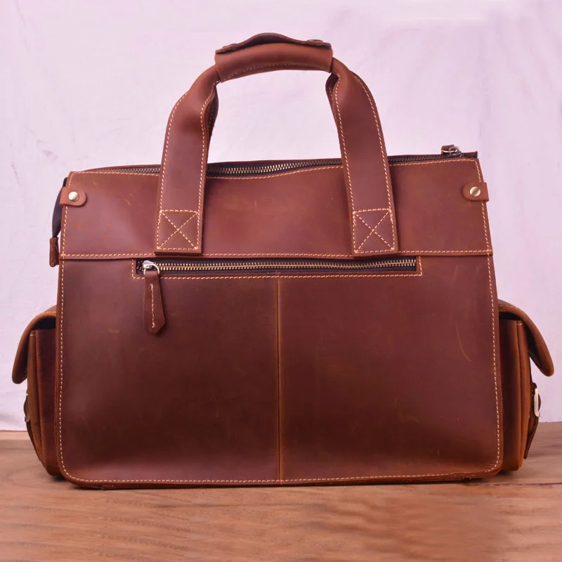 EUMOAN Handmade mad horse leather men's bag, leather briefcase, vintage laptop bag, British wind one-shoulder parcel