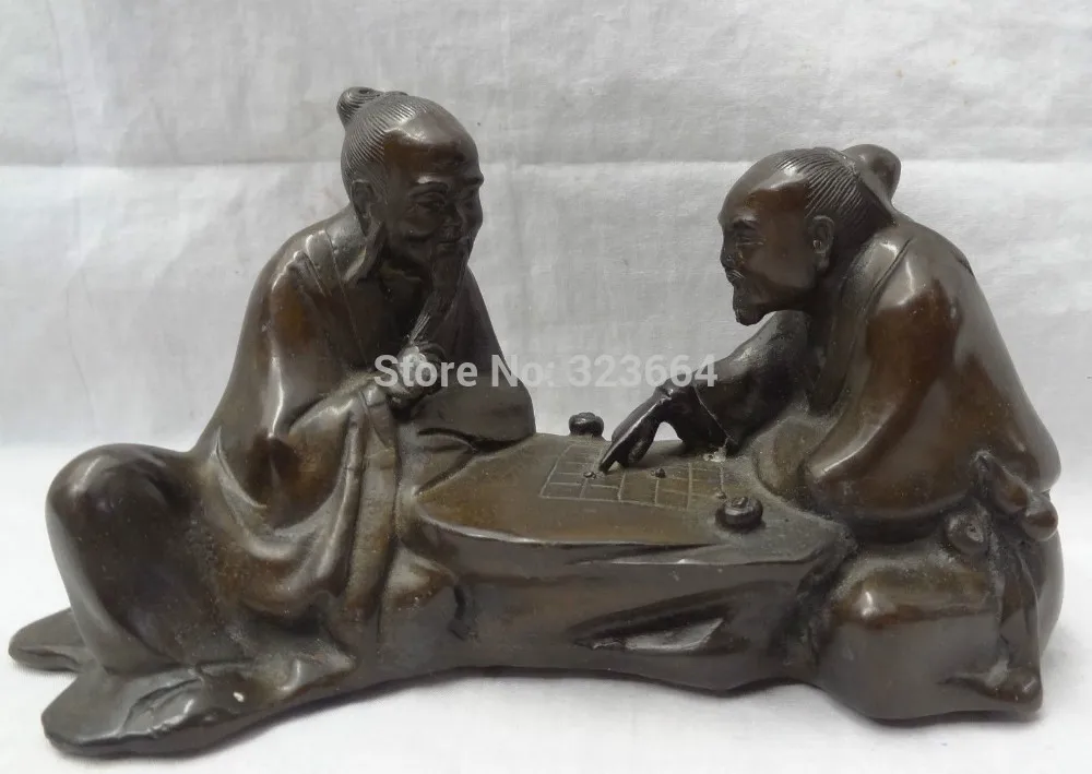 

8" China Chinese Bronze Old Man Chess Chessboard Chessman God Statue Sculpture