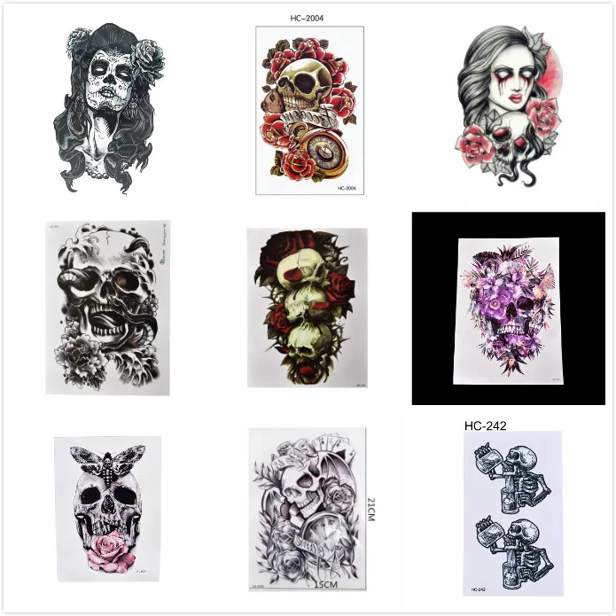 

Cool Fashion Punk Skull Pattern Temporary Tatto Waterproof Men Temporary Tattoo Arm Sticker Sleeve Body Tattoo Shoulder Tattoos