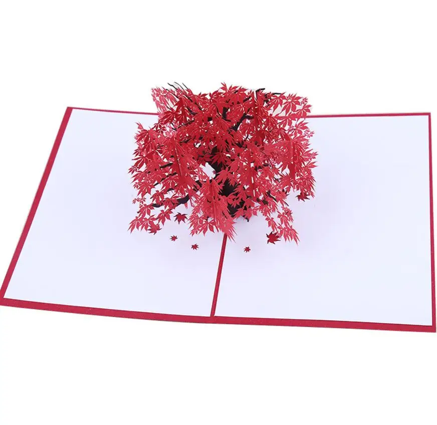  10pcs Handmade Kirigami Origami Maple leaves Tree 3D Pop UP Greeting Cards Invitation card For Wedd - 33032364488