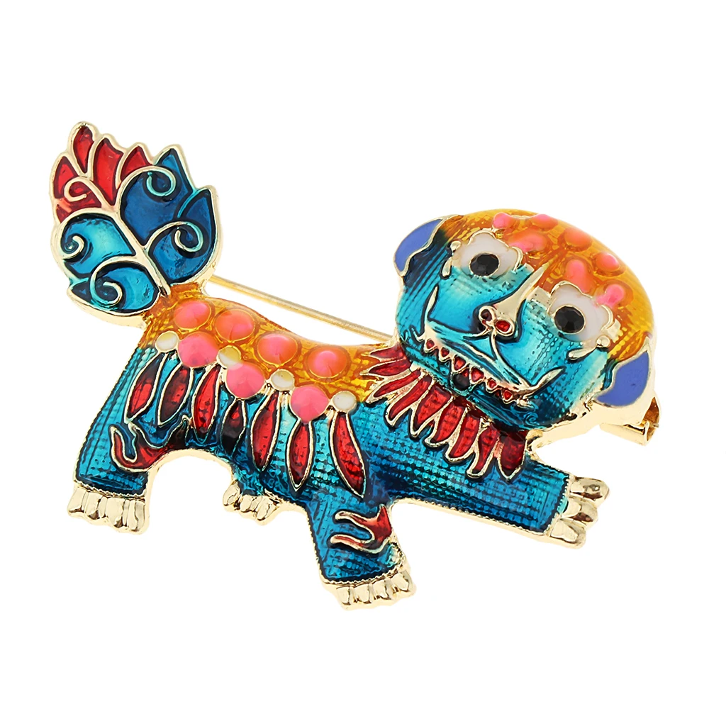 Fashion Colorful Enamel Lion Brooch Pin Animals Brooch Chinese Monster Nian Breastpins Clothing Decor Jewelry