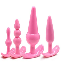 New Anal Sex Toys 4pcs/set Pink Silcione Anal Toys Butt Plugs Adult Products for Women and Men Anal Fun Product
