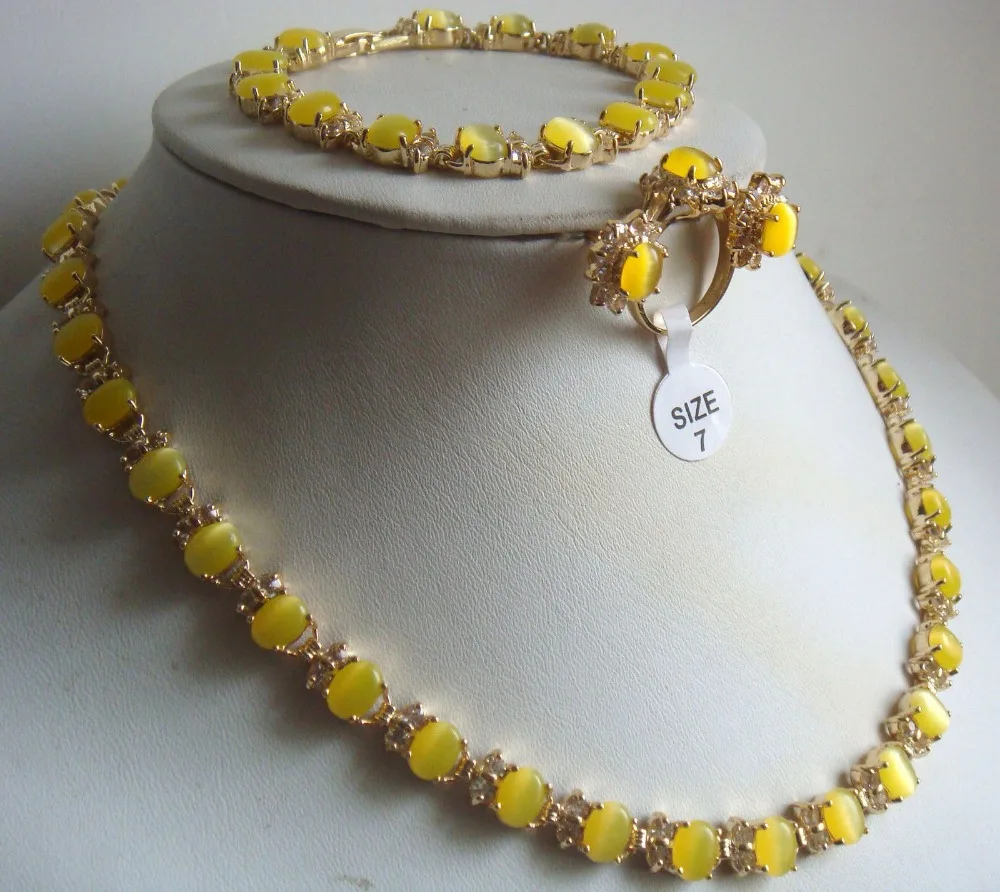fine yellow opal necklace ring bracelet earring setin Jewelry Sets