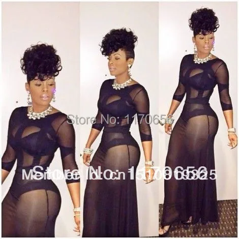 

Free Ship New Arrival Fashion Ladies Mesh Patchwork Seethrough Party Bandage Dress Half Sleeve Open Back Midi Bodycon dress