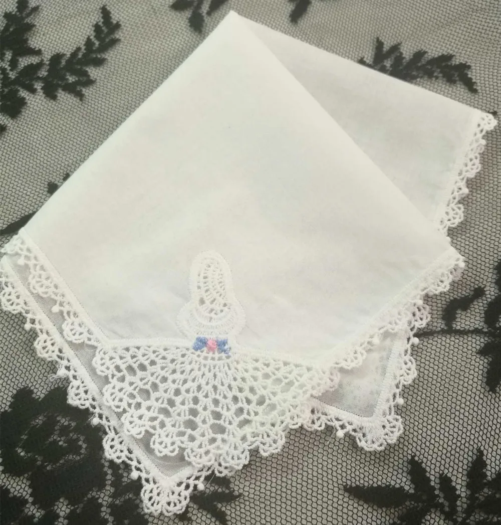 

Set of 12 Fashion Women Handkerchief 11.5 inch White Cotton Embroidered Lace Edging Handkerchiefs Hankies Hanky for bridal Gifts